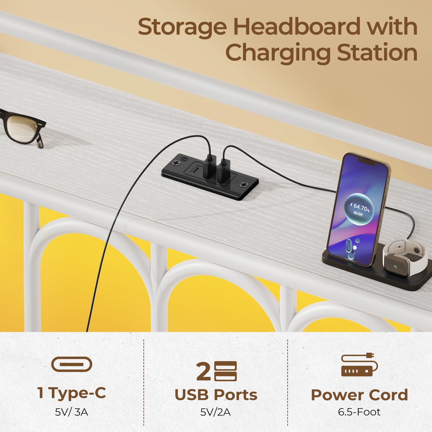 Classic Metal Platform Bed Frame with Victorian Style Iron-Art Headboard/Footboard/Under Bed Storage/No Box Spring Needed