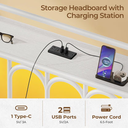 Classic Metal Platform Bed Frame with Victorian Style Iron-Art Headboard/Footboard/Under Bed Storage/No Box Spring Needed