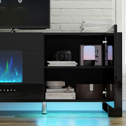 Modern Electric Fireplace TV Stand with LED Lights, Entertainment Center for TVs