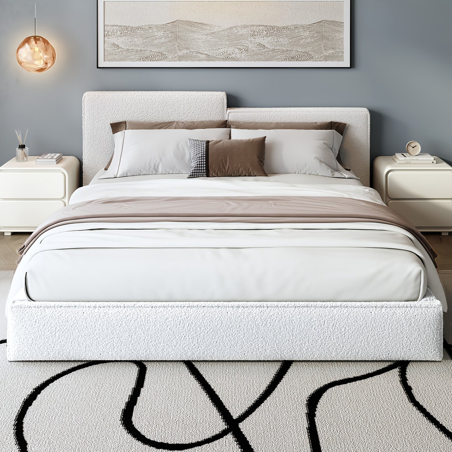 Queen & Full Size Bed Frame with Upholstered Headboard - Wood & Metal Slat Support, No Box Spring Needed, Easy Assembly, Quiet Mattress Foundation by Guyii Commercial, GUYII