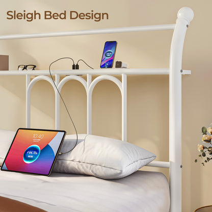 Classic Metal Platform Bed Frame with Victorian Style Iron-Art Headboard/Footboard/Under Bed Storage/No Box Spring Needed