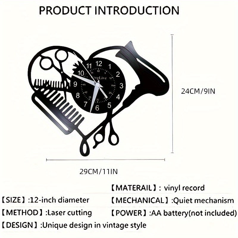 1 piece of caring hair cutting tool, vinyl wall clock for artistic decoration, creative design, silent wall clock for home decoration, living room, bedroom, hair salon, LED light