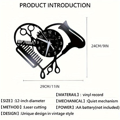 1 piece of caring hair cutting tool, vinyl wall clock for artistic decoration, creative design, silent wall clock for home decoration, living room, bedroom, hair salon, LED light