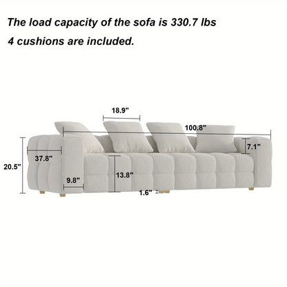 Modern 4-Seater Sofa - Elegant White Velvet Couch with Wooden Frame, Stylish and Simple Design - For Living Room, Bedroom & More - Suitable for Modern & Contemporary Homes - Perfect Gift for Housewarming
