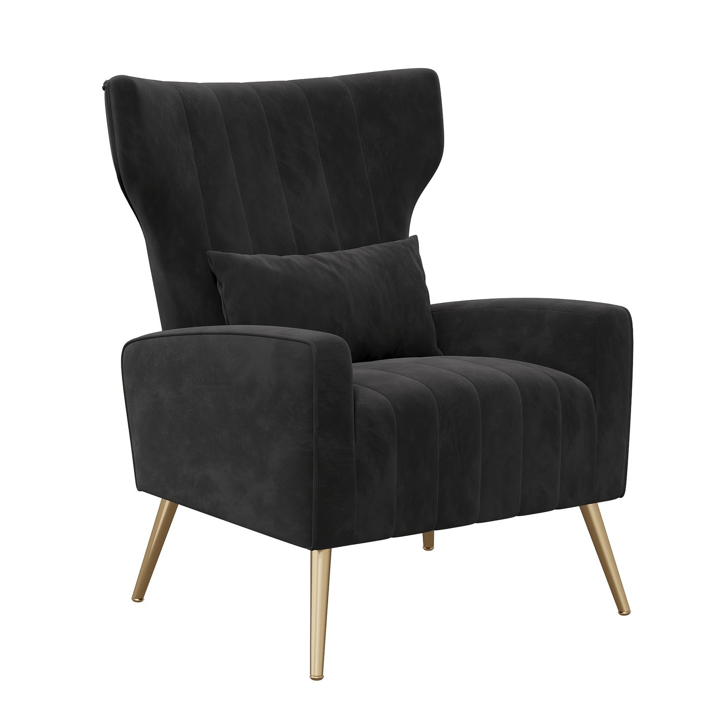 Modern Velvet Accent Chair with Metal Legs and Head Support – Cozy Mid-Century Reading Armchair, Includes Cushion and Footrest, Available in Gray/Yellow/Black