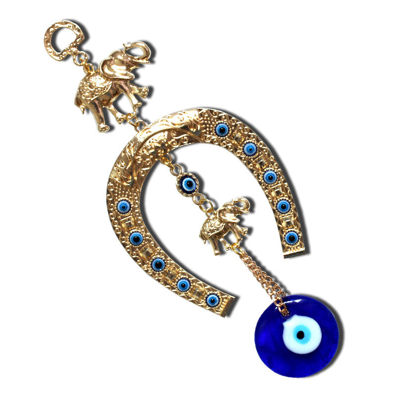 1pc Turkish Blue Eye Horseshoe With Elephant And Ribbon Wall Hanging Amulet Ethnic Lucky Gift Pendants Home Car Hanging Decorations