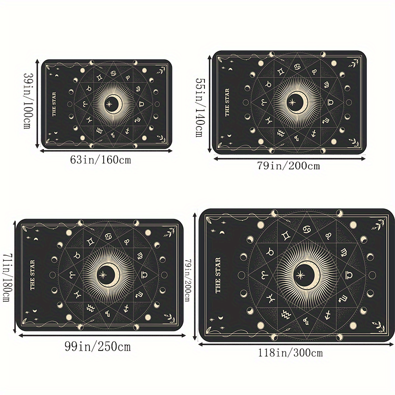 Crystal Velvet Retro Style Tarot Card Magical Mysterious Large Carpet Area Rug Soft Carpet Machine Washable Non-slip Backing Office Entrance Door Interior Decoration Carpet Floor Mat For Restaurant Hotel Commercial