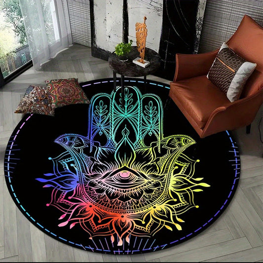 1.76LB/m2 Crystal Velvet 3D Fatima Hamsa Hand Evil Eye Printed Round Rug Circle Rug For Living Room Bedroom Chair Carpets Home Decor Gifts