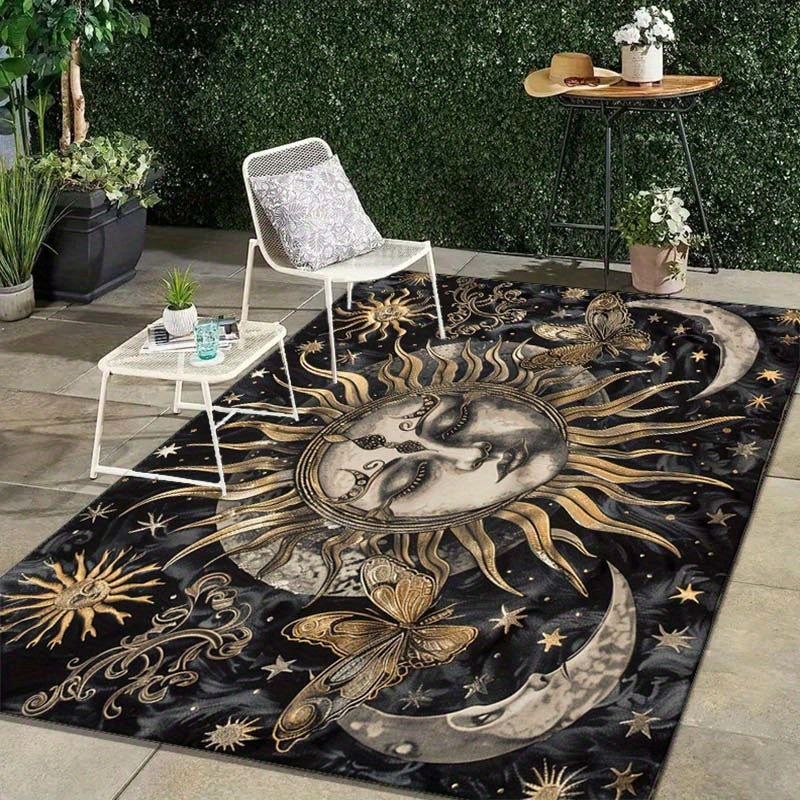 "Charming" Sun Moon And Butterfly Crystal Velvet Area Rug - Witchcraft Inspired, Polyester, Non-Slip Floor Mat For Bedroom, Living Room, Office, Camping - 800G/M2, Longest Side ≥70.87inch