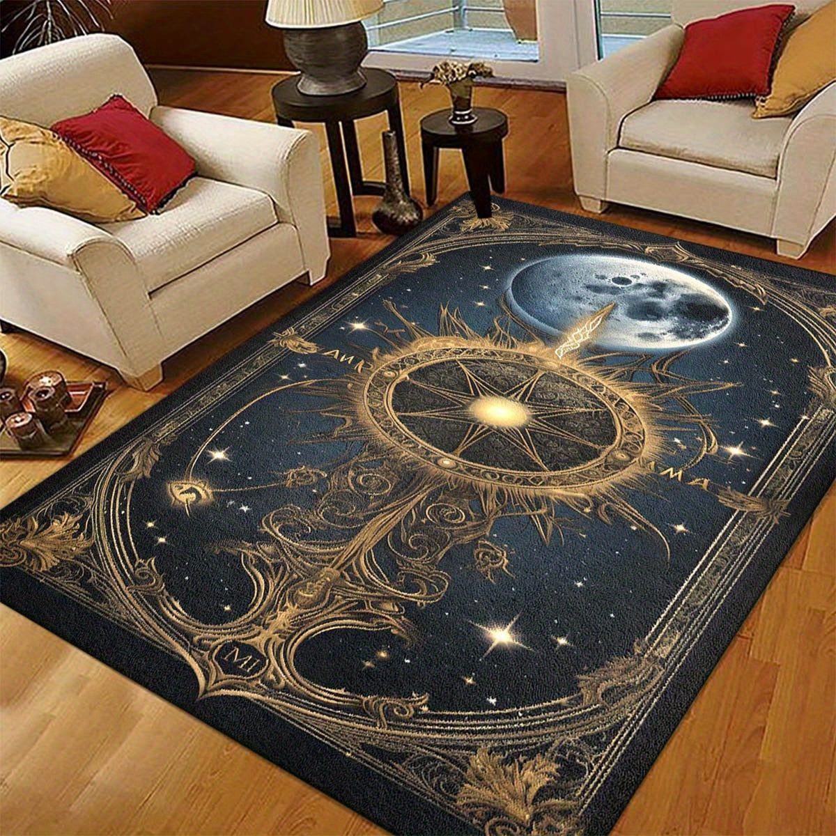 1pc Astrology Tarot Card Design Area Rug - Soft Polyester, Non-Slip, Machine Washable, Versatile for Living Room, Bedroom, Office, Home Decor, Indoor Use - Celestial Star and Moon Pattern