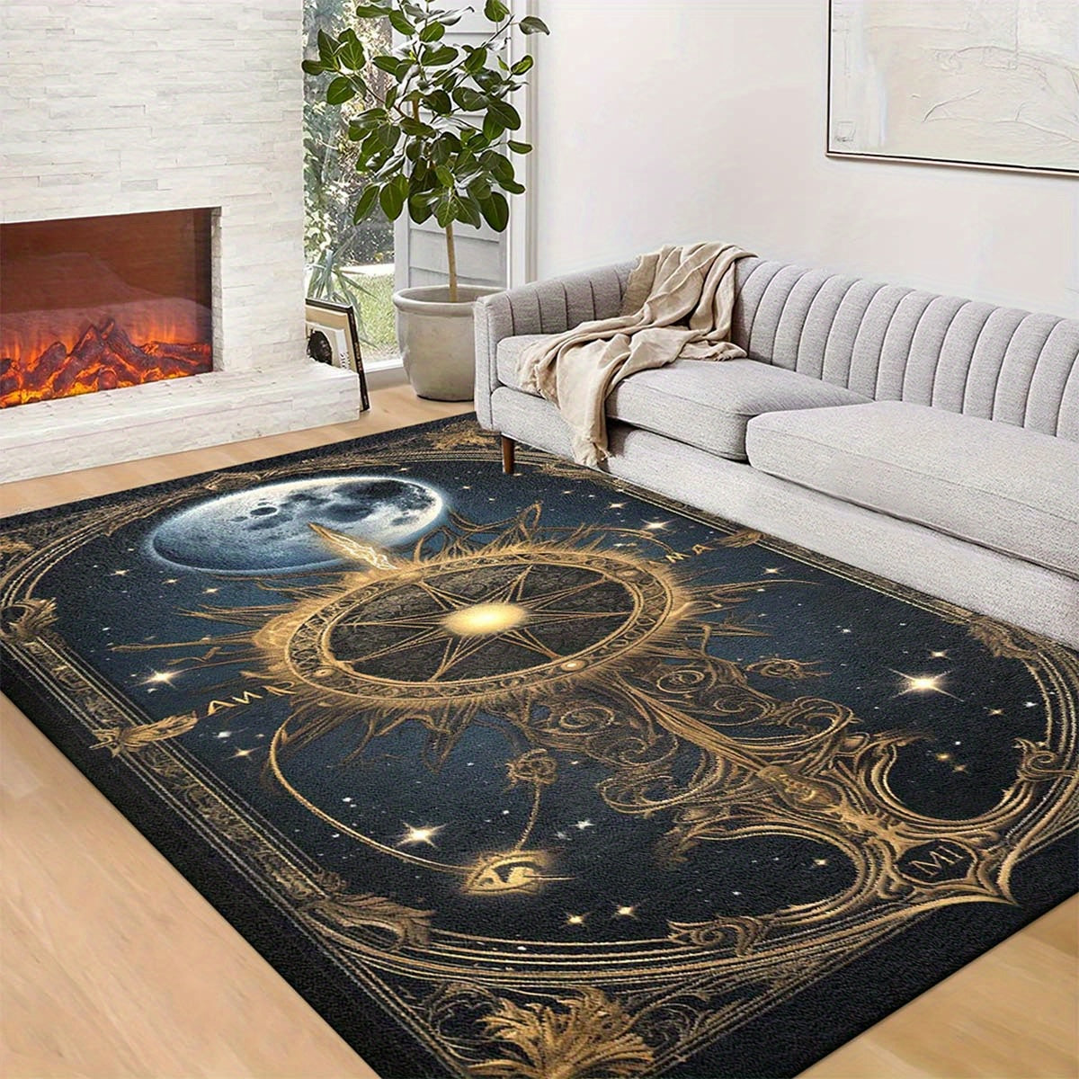 1pc Astrology Tarot Card Design Area Rug - Soft Polyester, Non-Slip, Machine Washable, Versatile for Living Room, Bedroom, Office, Home Decor, Indoor Use - Celestial Star and Moon Pattern