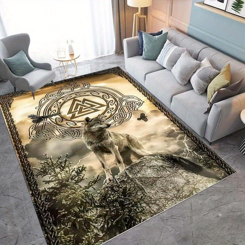 Viking Wolf Crystal Velvet Area Rug - 800G/M² Large Size