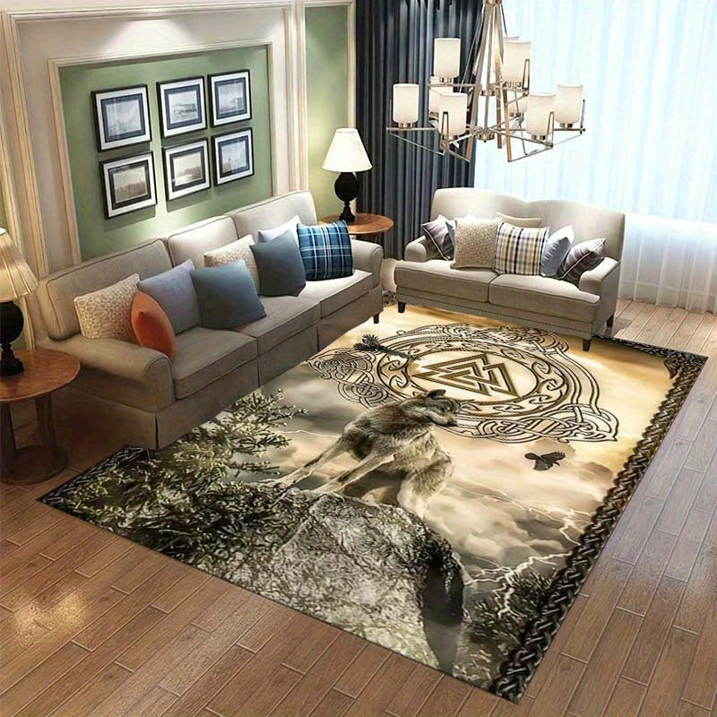 Viking Wolf Crystal Velvet Area Rug - 800G/M² Large Size