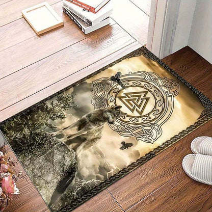 Viking Wolf Crystal Velvet Area Rug - 800G/M² Large Size