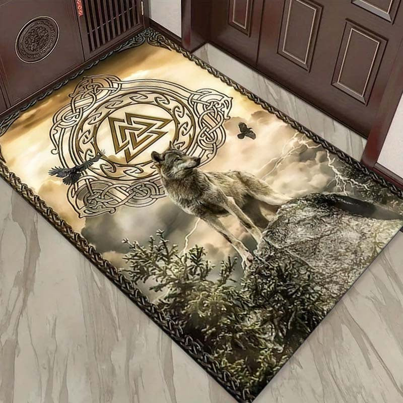 Viking Wolf Crystal Velvet Area Rug - 800G/M² Large Size