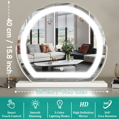 17 x 15 Large LED Vanity Mirror with Smart Touch, 3 Dimmable Light Modes, 360° Rotation, USB Powered, Ideal Gift for Festival, Family (White)