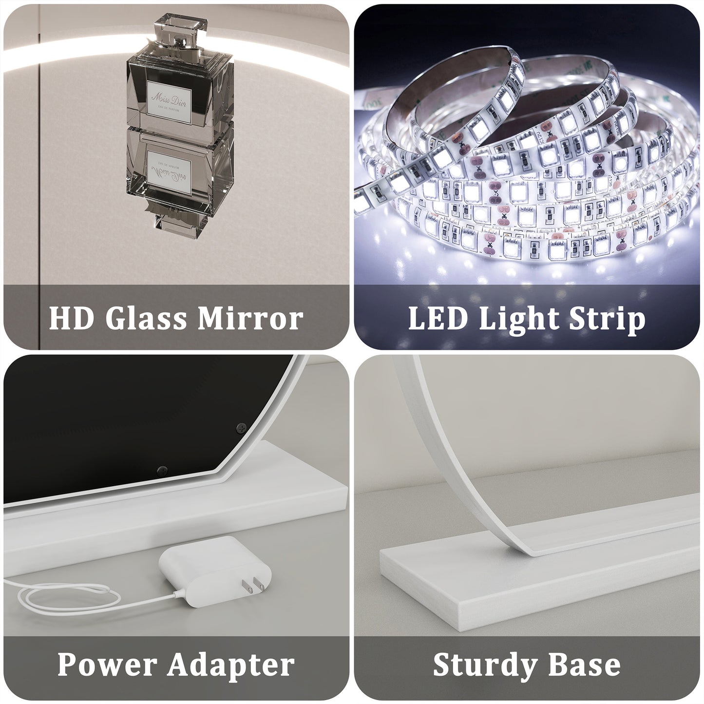 17 x 15 Large LED Vanity Mirror with Smart Touch, 3 Dimmable Light Modes, 360° Rotation, USB Powered, Ideal Gift for Festival, Family (White)