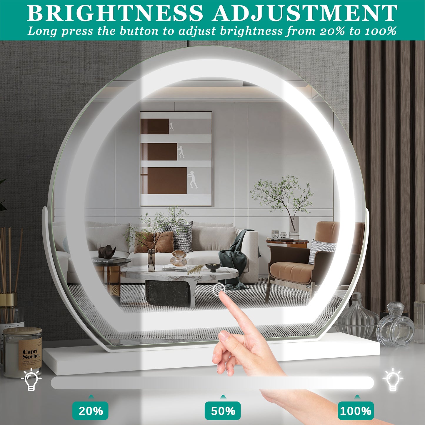 17 x 15 Large LED Vanity Mirror with Smart Touch, 3 Dimmable Light Modes, 360° Rotation, USB Powered, Ideal Gift for Festival, Family (White)