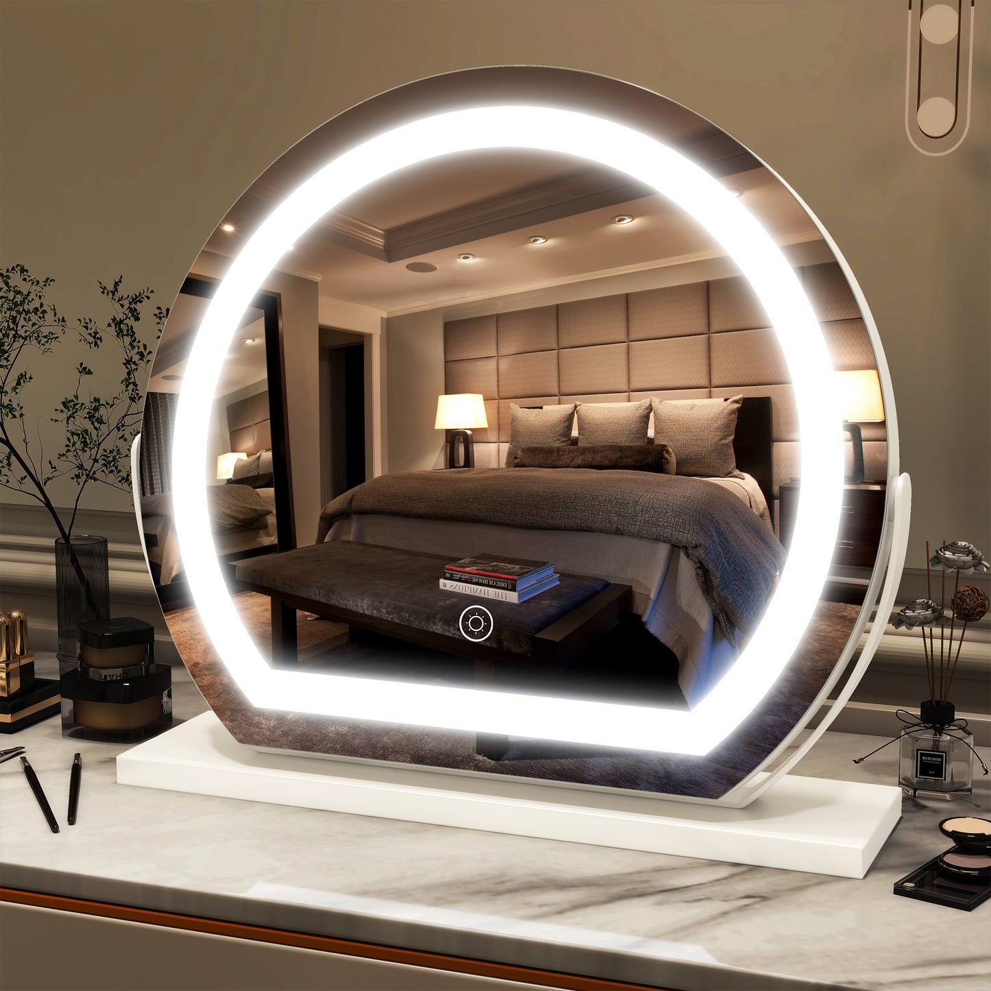 17 x 15 Large LED Vanity Mirror with Smart Touch, 3 Dimmable Light Modes, 360° Rotation, USB Powered, Ideal Gift for Festival, Family (White)