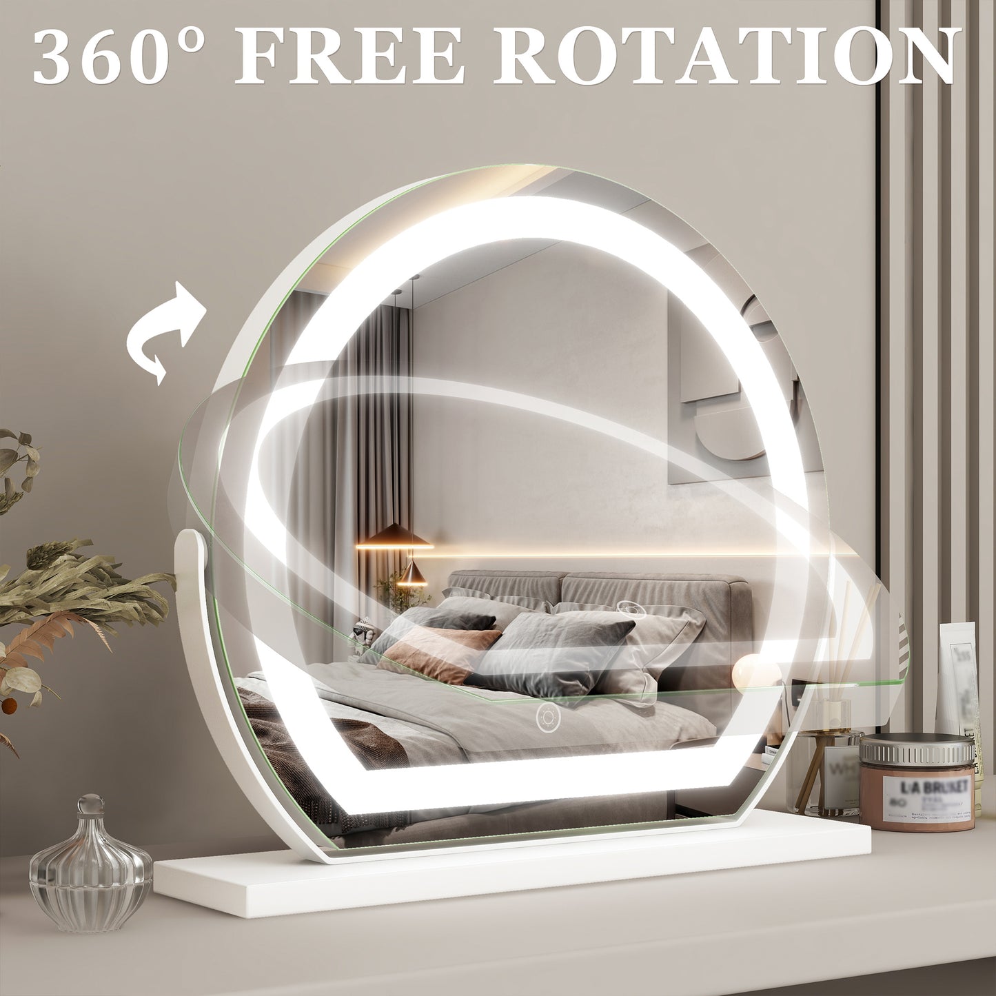 17 x 15 Large LED Vanity Mirror with Smart Touch, 3 Dimmable Light Modes, 360° Rotation, USB Powered, Ideal Gift for Festival, Family (White)