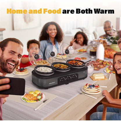 3-Pot Slow Cooker Buffet Server with 10 Cooking Liners - Triple Slow Cooker Food Warmer for Parties - Adjustable Temperature - 4.5 QT - Ideal for Large Gatherings & Family Dinners