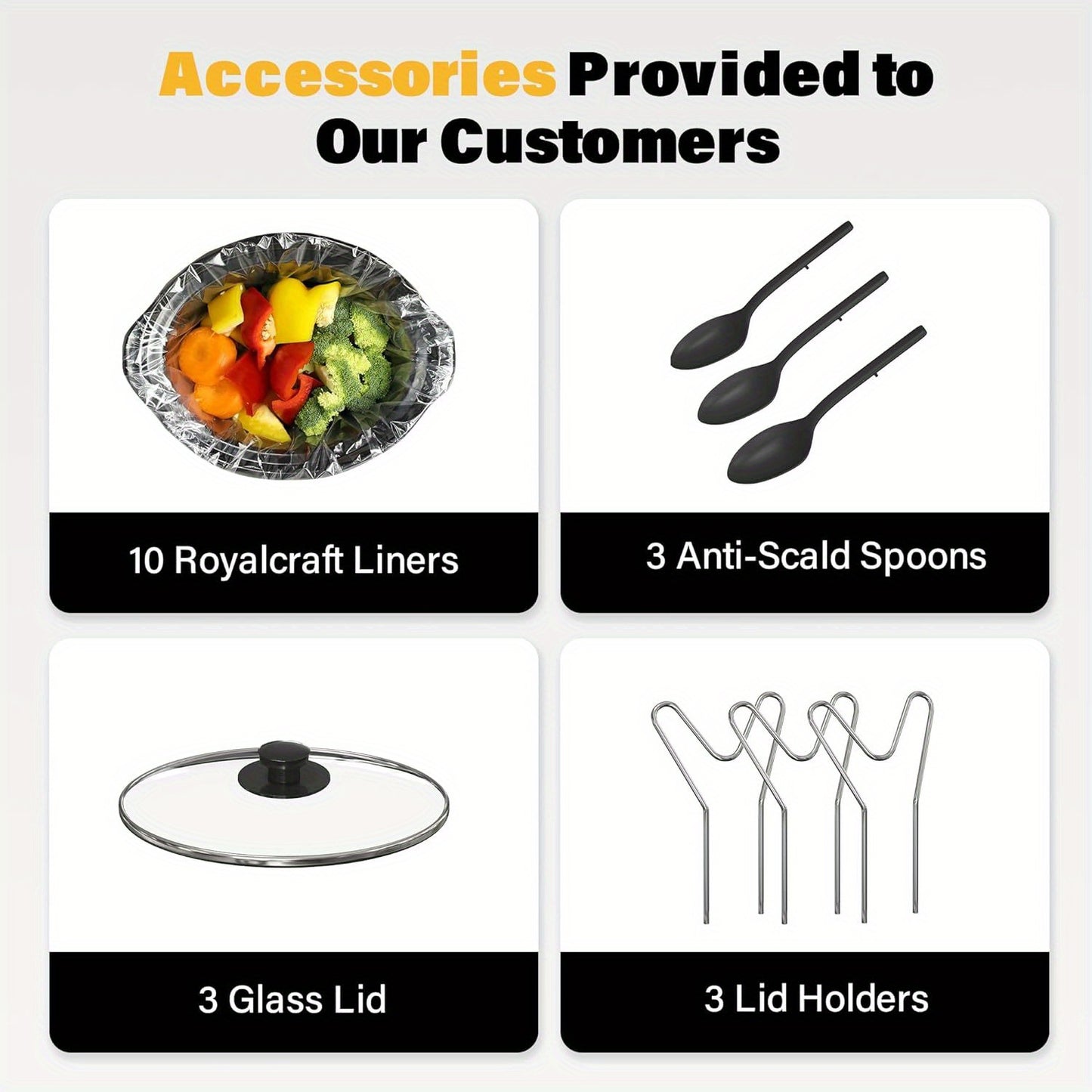 3-Pot Slow Cooker Buffet Server with 10 Cooking Liners - Triple Slow Cooker Food Warmer for Parties - Adjustable Temperature - 4.5 QT - Ideal for Large Gatherings & Family Dinners