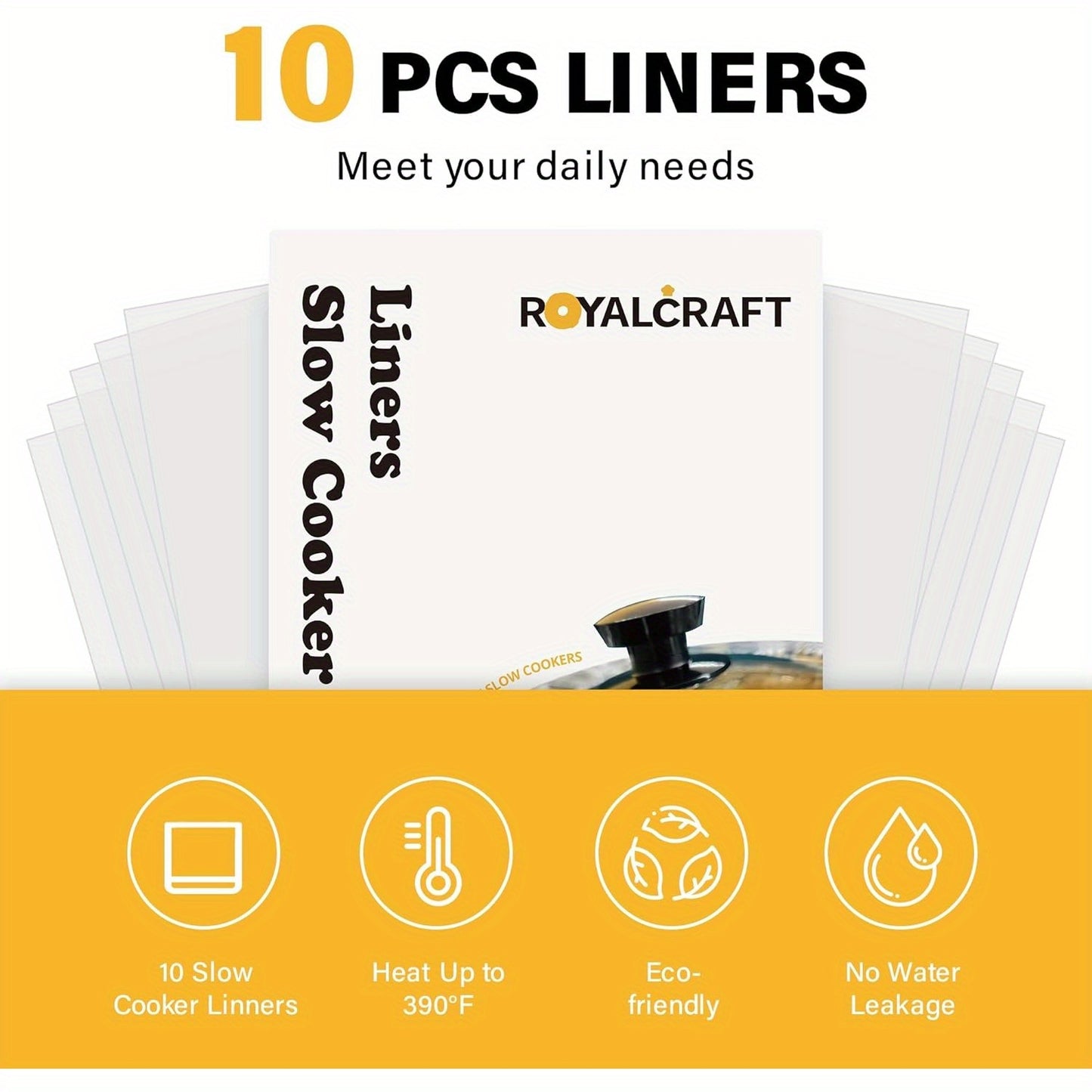 3-Pot Slow Cooker Buffet Server with 10 Cooking Liners - Triple Slow Cooker Food Warmer for Parties - Adjustable Temperature - 4.5 QT - Ideal for Large Gatherings & Family Dinners