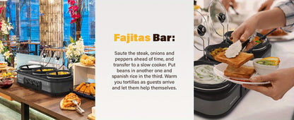 3-Pot Slow Cooker Buffet Server with 10 Cooking Liners - Triple Slow Cooker Food Warmer for Parties - Adjustable Temperature - 4.5 QT - Ideal for Large Gatherings & Family Dinners