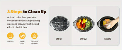 3-Pot Slow Cooker Buffet Server with 10 Cooking Liners - Triple Slow Cooker Food Warmer for Parties - Adjustable Temperature - 4.5 QT - Ideal for Large Gatherings & Family Dinners