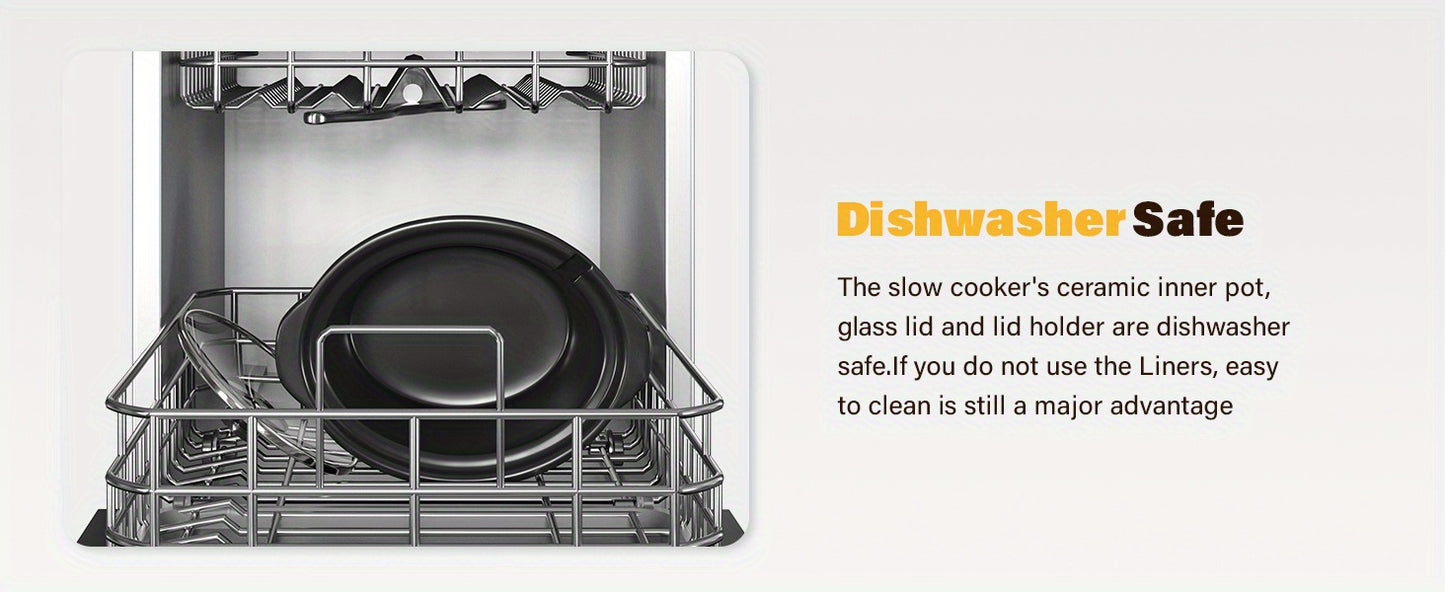 3-Pot Slow Cooker Buffet Server with 10 Cooking Liners - Triple Slow Cooker Food Warmer for Parties - Adjustable Temperature - 4.5 QT - Ideal for Large Gatherings & Family Dinners