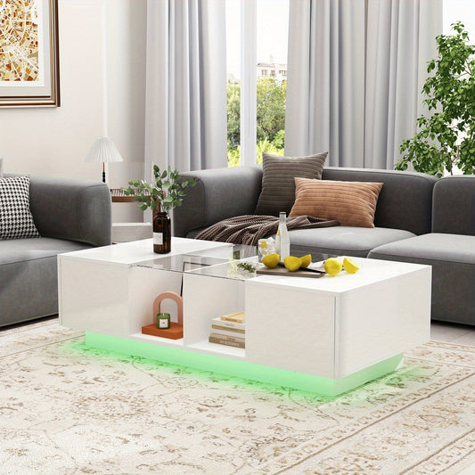 47.4" Coffee Table with Storage - High Gloss LED Lighting