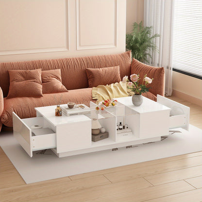 47.4" W Coffee Table with Storage, High Gloss Coffee Table with LED Lighting, Cocktail Table