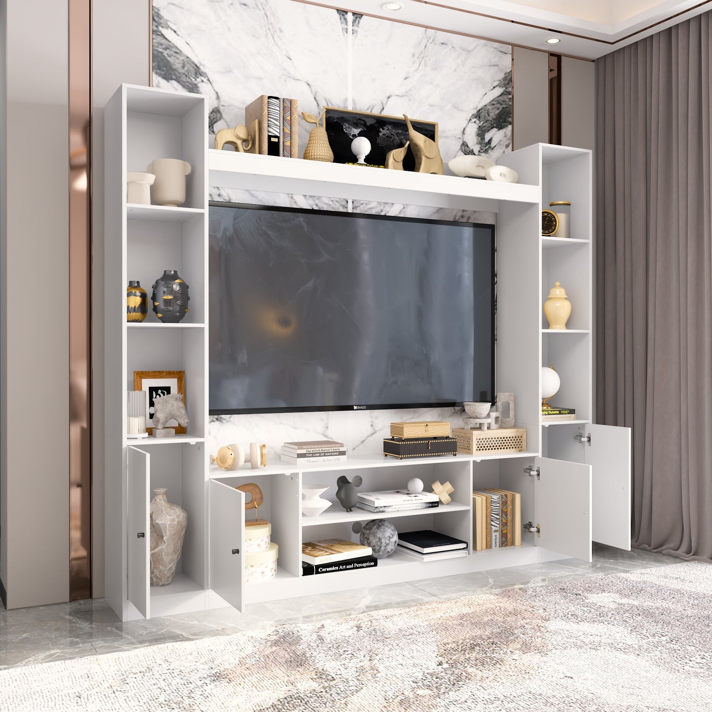 Coffee Table with Glass Top, Flip-Down Compartments, and Open Shelves