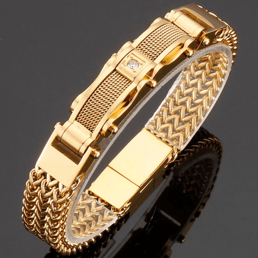 1PC Men's Delicate Bracelet, Golden Silvery Stainless Steel Chain Bracelet, Men's Faux Diamond Square Bracelet, Magnetic Buckle Fashion Jewelry Party Cool Holiday Accessories, Father's Day Gift