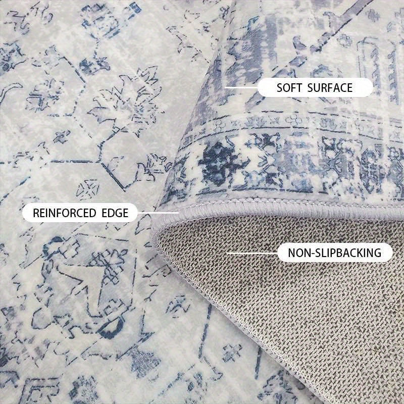 Plush Velvet & Washed Cotton Area Rug - Non-Slip, Machine Washable, Comfortable & Durable for Living Room, Bedroom, Outdoor Use - Green Pastoral Print Design