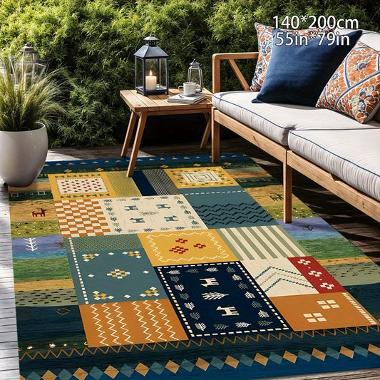 Plush Velvet & Washed Cotton Area Rug - Non-Slip, Machine Washable, Comfortable & Durable for Living Room, Bedroom, Outdoor Use - Green Pastoral Print Design