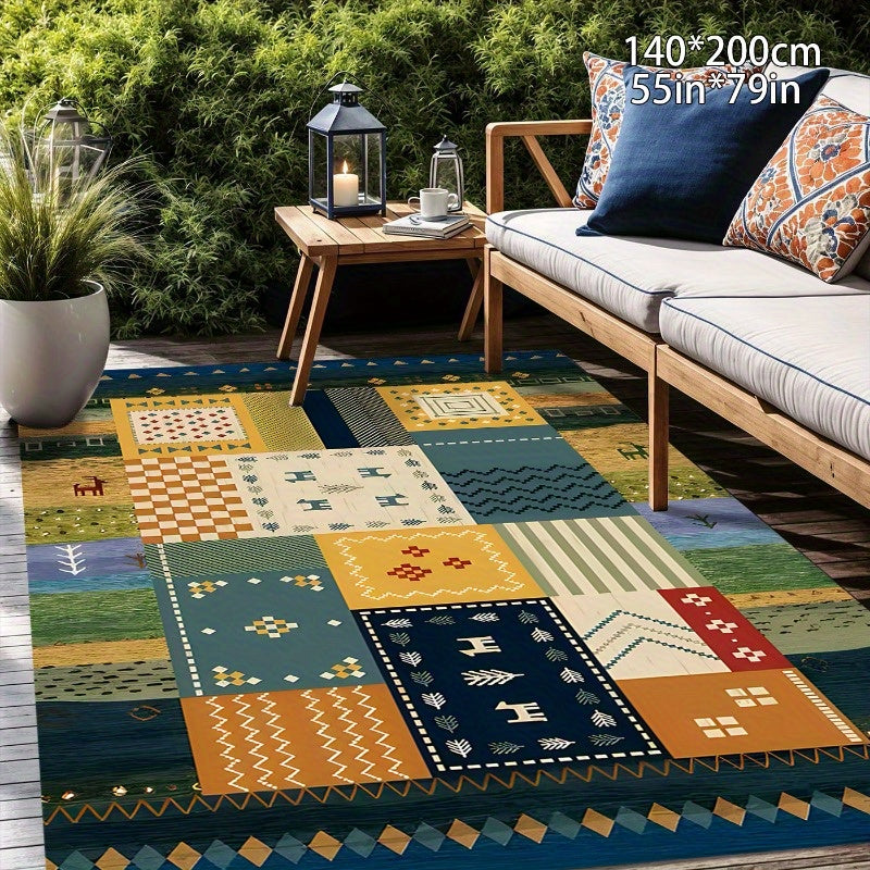 Plush Velvet & Washed Cotton Area Rug - Non-Slip, Machine Washable, Comfortable & Durable for Living Room, Bedroom, Outdoor Use - Green Pastoral Print Design