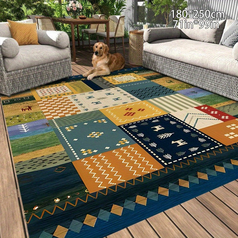 Plush Velvet & Washed Cotton Area Rug - Non-Slip, Machine Washable, Comfortable & Durable for Living Room, Bedroom, Outdoor Use - Green Pastoral Print Design