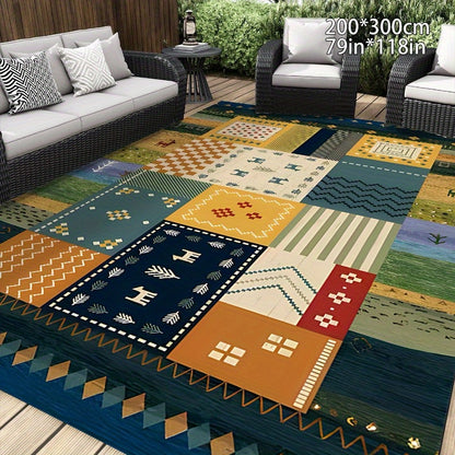 Plush Velvet & Washed Cotton Area Rug - Non-Slip, Machine Washable, Comfortable & Durable for Living Room, Bedroom, Outdoor Use - Green Pastoral Print Design