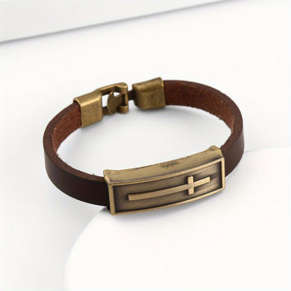 1pc Fashion Cross Faux Leather Bracelet Retro Punk Buckle Bracelet Punk Party Festival Gift Jewelry