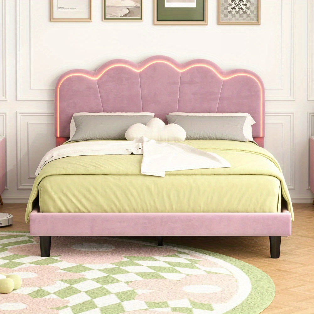 Queen Bedroom Set - LED Platform Bed & Storage Ottoman