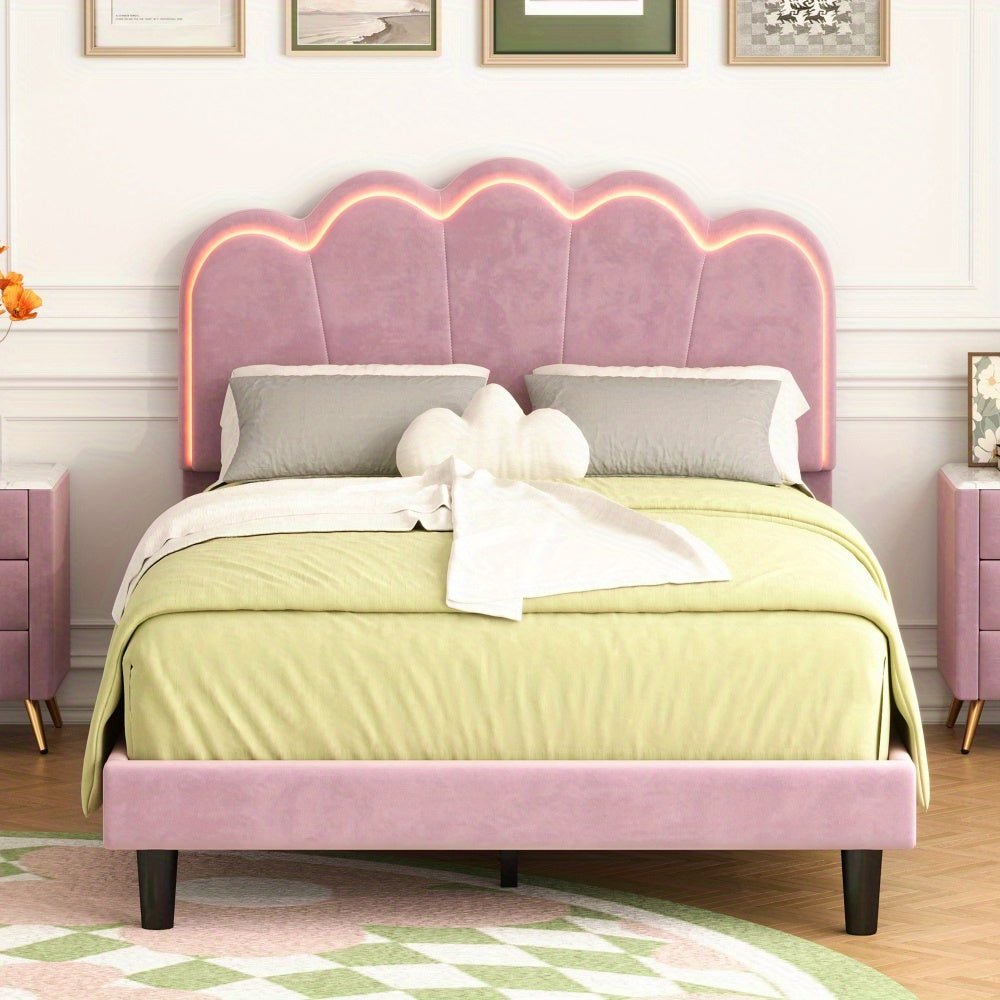 Queen Bedroom Set - LED Platform Bed & Storage Ottoman