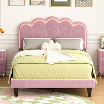 Queen Bedroom Set - LED Platform Bed & Storage Ottoman