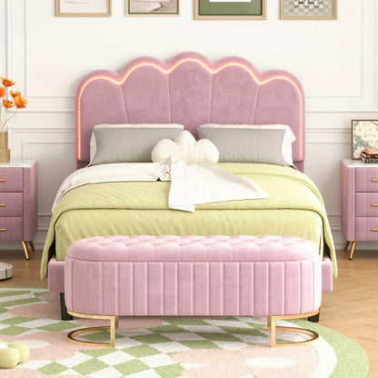Queen Bedroom Set - LED Platform Bed & Storage Ottoman