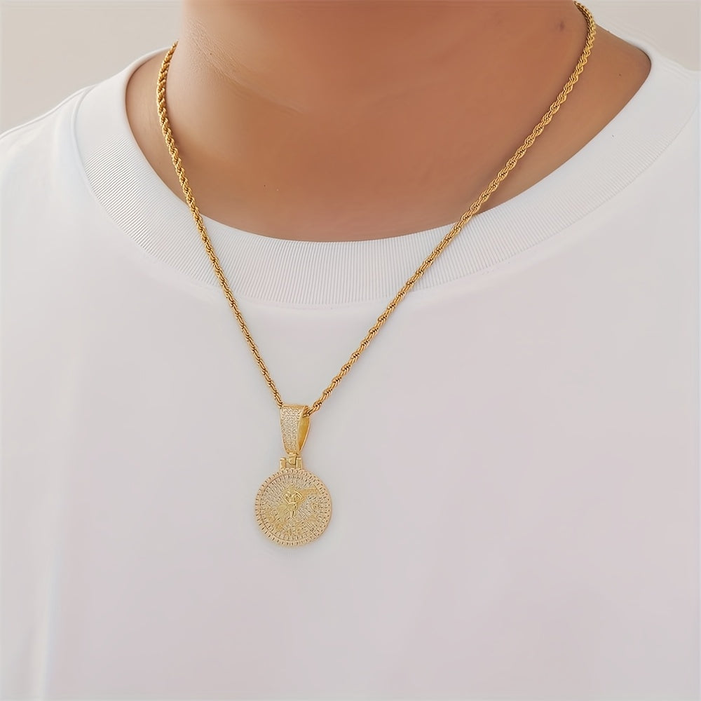 12 Zodiac Coins Necklace - 14K Gold Plated Golden Plated Hip-Hop Astrology Pendant with Synthetic Synthetic Zirconia Stones, 24in 304 Stainless Steel Chain, Unisex Jewelry Gift for Women & Men (Birthdays, Mother’s Day, Fath