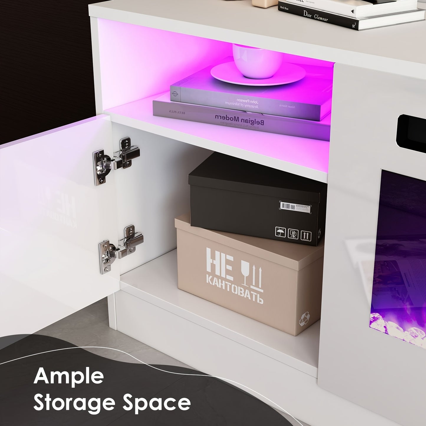 Fireplace TV Stand - Electric LED & Wood Texture