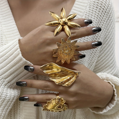 Exquisite Flower Sun Leaf Temperament Women's Ring