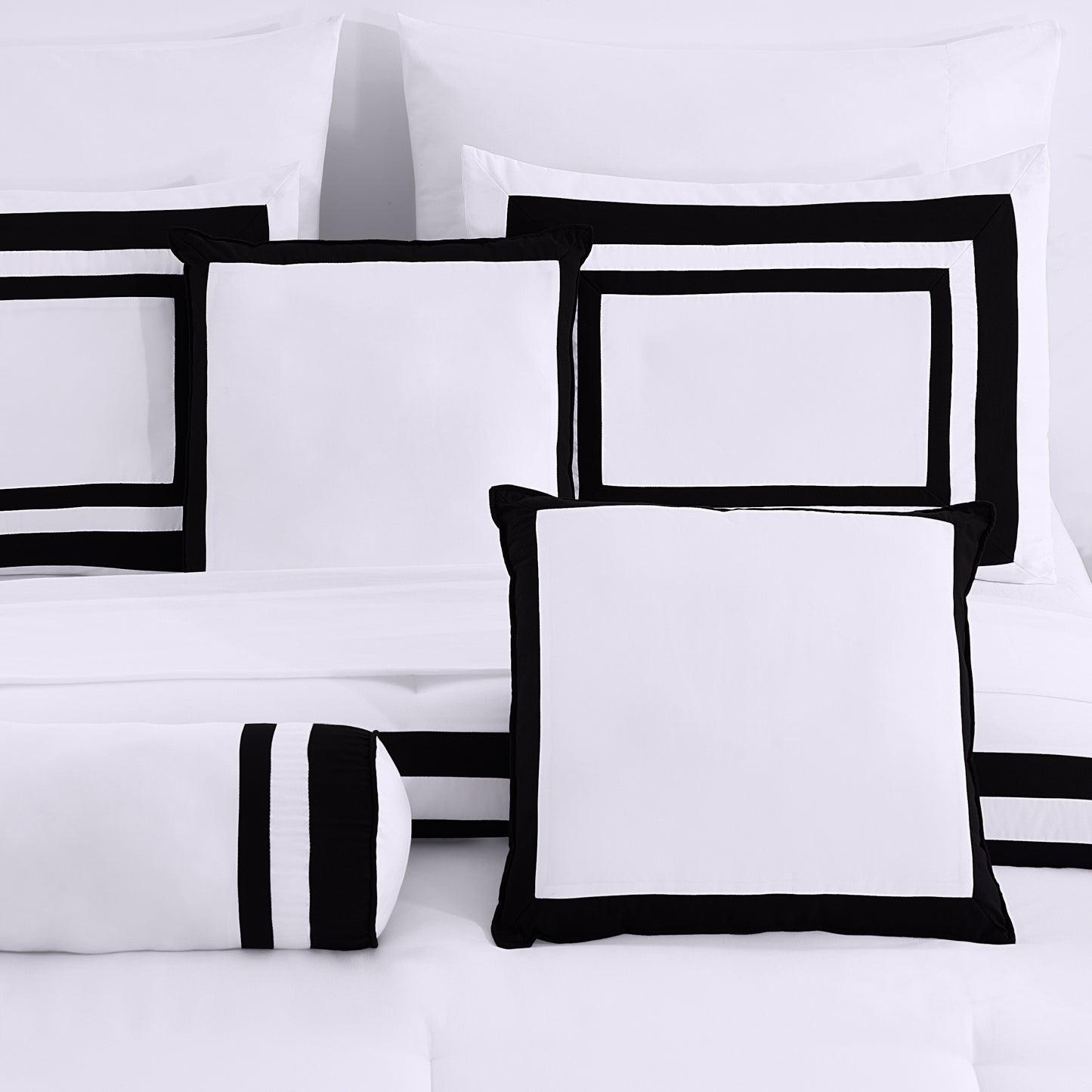Caprice 7-Piece Modern Hotel Style Square Pattern Comforter Set with Decorative Pillows, Cal King/King/Queen/Full Size