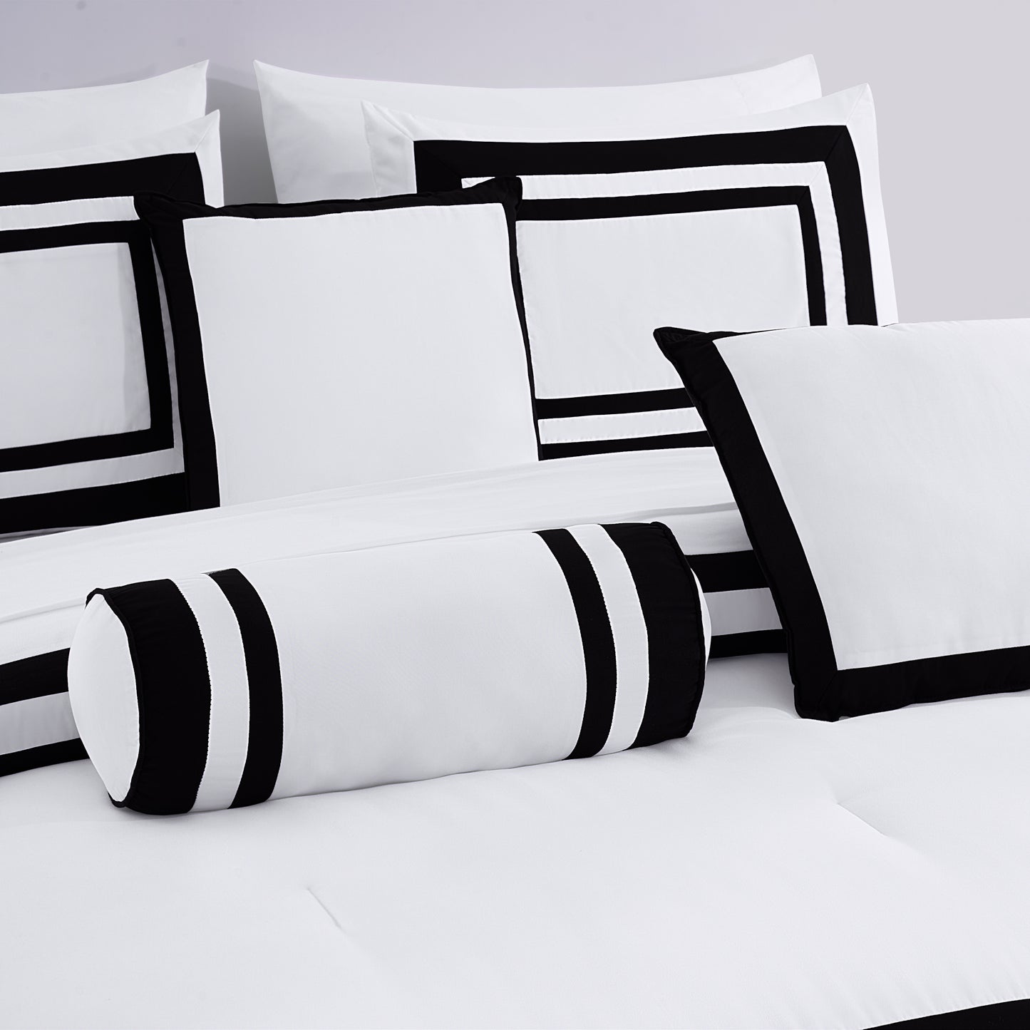 Caprice 7-Piece Modern Hotel Style Square Pattern Comforter Set with Decorative Pillows, Cal King/King/Queen/Full Size