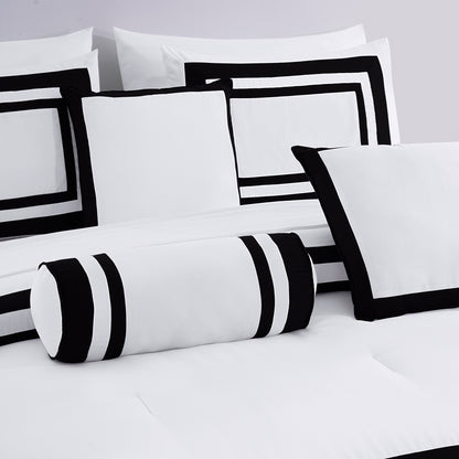 Caprice 7-Piece Modern Hotel Style Square Pattern Comforter Set with Decorative Pillows, Cal King/King/Queen/Full Size
